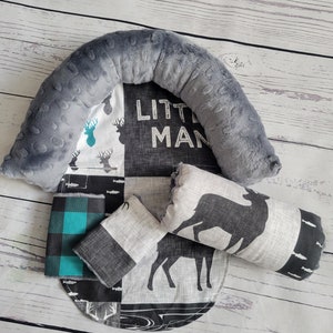 Teal Deer Baby Carseat Cover Bundle Set, Infant Car Seat Cushions, Infant Head Support Pillow, Arm Cushion, Infant Strap Covers