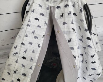 Woodland buck carseat cover, Baby Shower Gift, Baby Boy Car Seat Canopy, READY TO SHIP