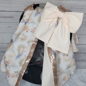Peach car seat cover, Personalized Baby Shower Gift, Baby Girl Car Seat Canopy READY TO SHIP