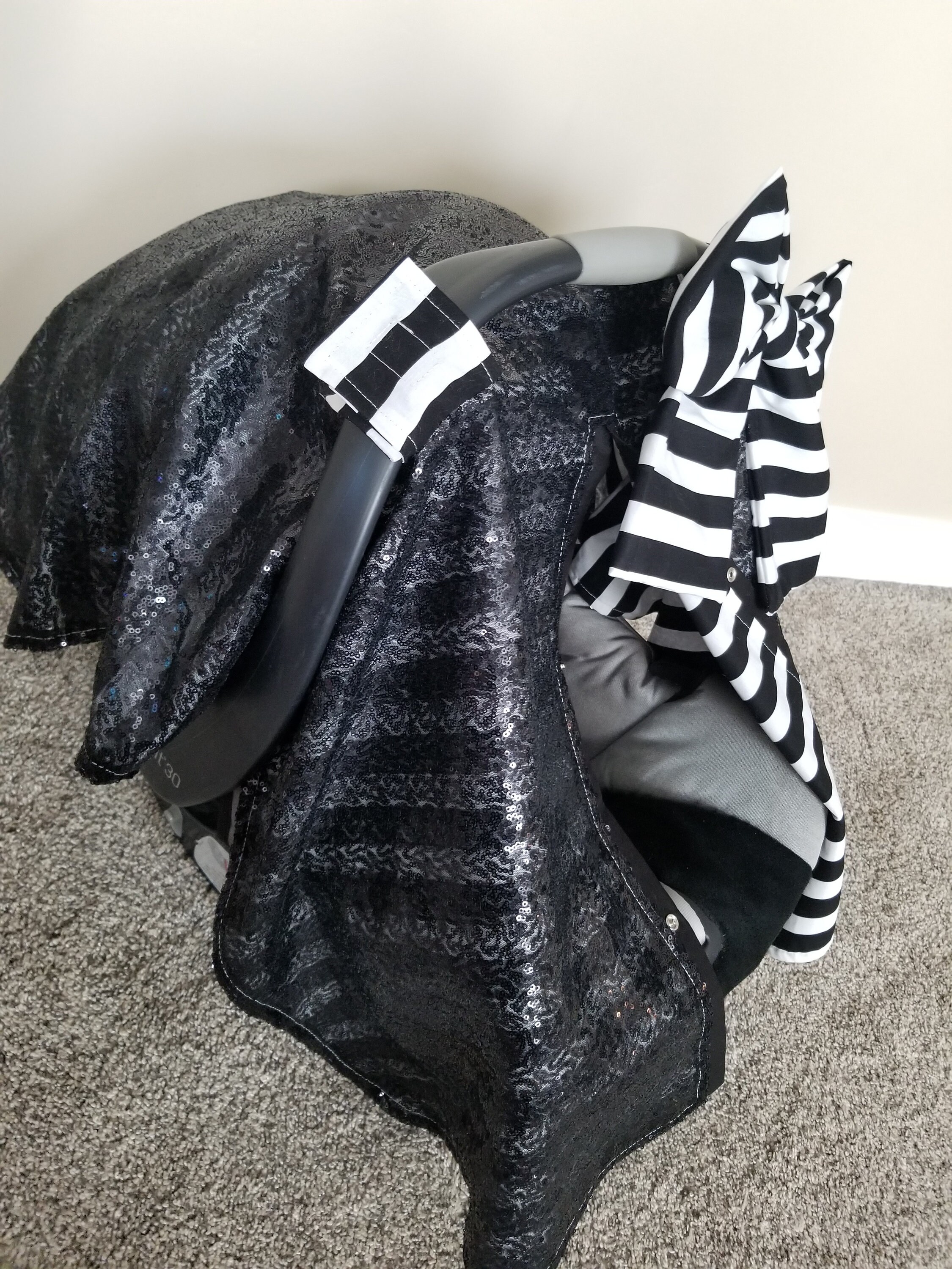 Carseat Canopy Carseat Cover Elegant Black Sequin Stripe Cover Etsy