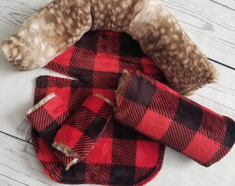 Plaid fawn head support , arm cushion , strap covers , infant car seat accessories , car seat cover