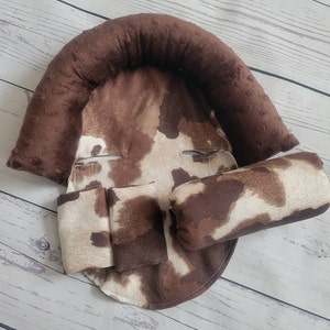 Suede Cow Baby Carseat Cover Bundle Set, Infant Car Seat Cushions, Infant Head Support Pillow, Arm Cushion, Infant Strap Covers