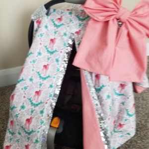 Baby Autositzbezug - Teal Coral Floral Deer Pailletten Schein - Baby Shower Geschenk - Baby Mädchen Autositzbedeckung - SOFORT LIEFERBAR