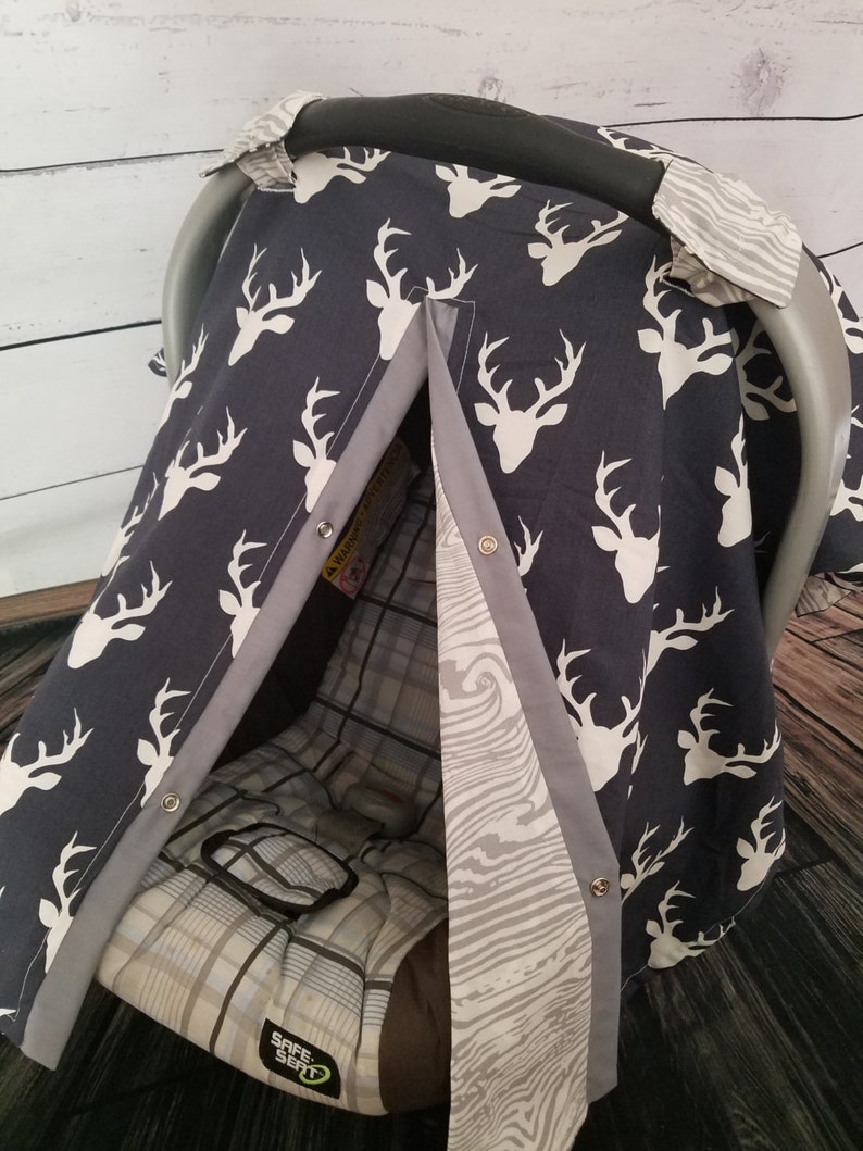 Car Seat Canopy Navy Buck Grey Bark Carseat Canopy / Car Seat Etsy
