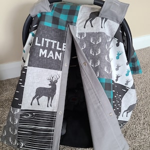 Teal Grey Deer Carseat Cover, Newborn Boy Gift, Baby Shower Gift