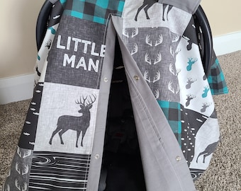 Teal Grey Deer Carseat Cover, Newborn Boy Gift, Baby Shower Gift