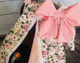 Car seat Canopy Girl Floral Carseat Cover with Large bow carseat canopy car seat cover carseat cover girl car seat READY TO SHIP
