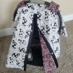 Baby Carseat Cover, Cow and Bandana Car Seat Cover, Boy Baby Gift, Farm Car Seat Canopy, Baby Shower Gift, READY TO SHIP