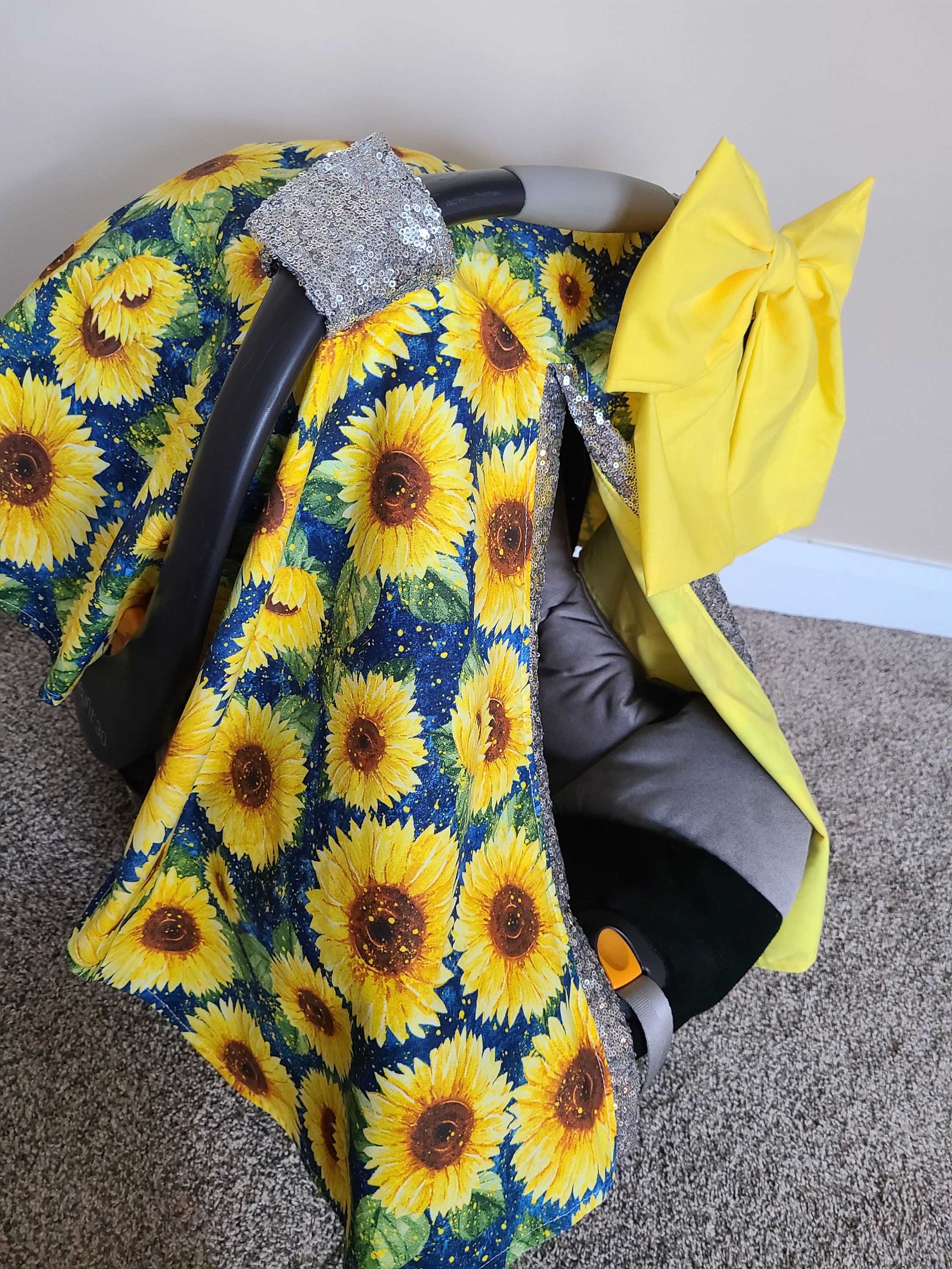 Bright Sunflower Car Seat Canopy Car Seat Cover Sequin Infant Etsy