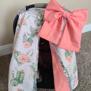 Coral Cactus Carseat Cover - Sequin Carseat Cover - Gifts for Newborn - Baby Girl Car Seat Canopy - READY TO SHIP