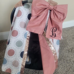 Funda para asiento de coche con estampado de lunares y brillo dorado rosa, regalo personalizado para baby shower de niña, capota para asiento de coche de niña