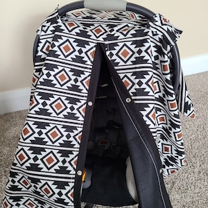 Rust Black Aztec Carseat Canopy, Baby Shower Gift, Baby Boy Gift