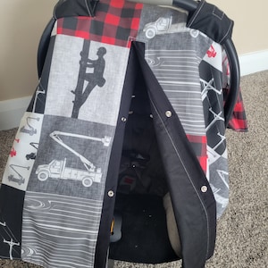Electricity Boy Carseat Cover, Black Red Lineman, Personalized Baby Shower Gift, Baby Boy Car Seat Canopy
