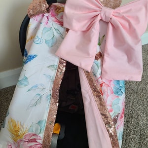 Baby Autositzbezug Bezug Rose Gold Blumenmuster, Floral mit Rose Gold Pailletten Bezug, Geschenke für Neugeborene, VERSANDFERTIG