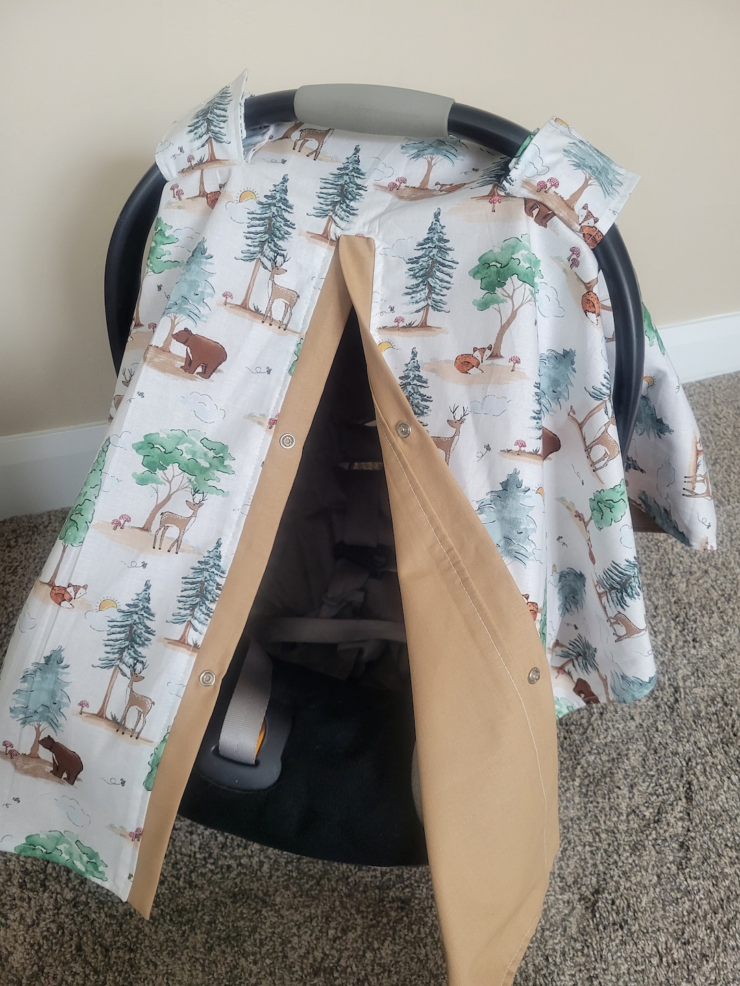 Woodland Car Seat Cover, Bear Deer Boy Carseat Cover, Baby Boy Car Seat