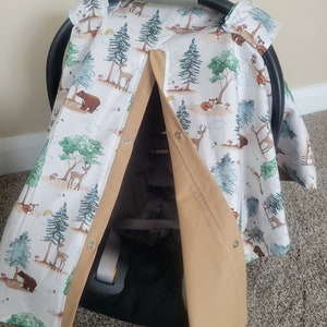 Woodland Car Seat Cover, Bear Deer Boy Carseat Cover, Baby Boy Car Seat Canopy, Baby Shower Gift READY TO SHIP