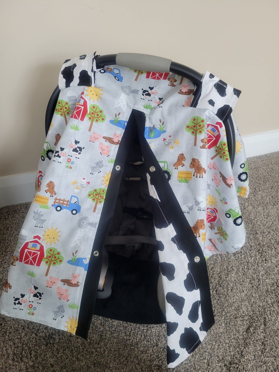 Farm Cow Carseat Cover, Farm Animals Boy Carseat Cover, Baby Boy Car