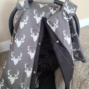 Grey Deer Carseat Cover Canopy, Newborn Boy Gift, Baby Shower Gift, Baby Boy Car Seat Canopy READY TO SHIP