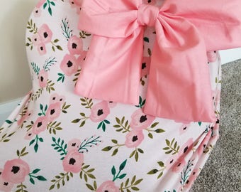 Car seat Cover Nursing cover Shopping Cart Cover 3 in1 stretchy carseat cover with Large bow carseat canopy