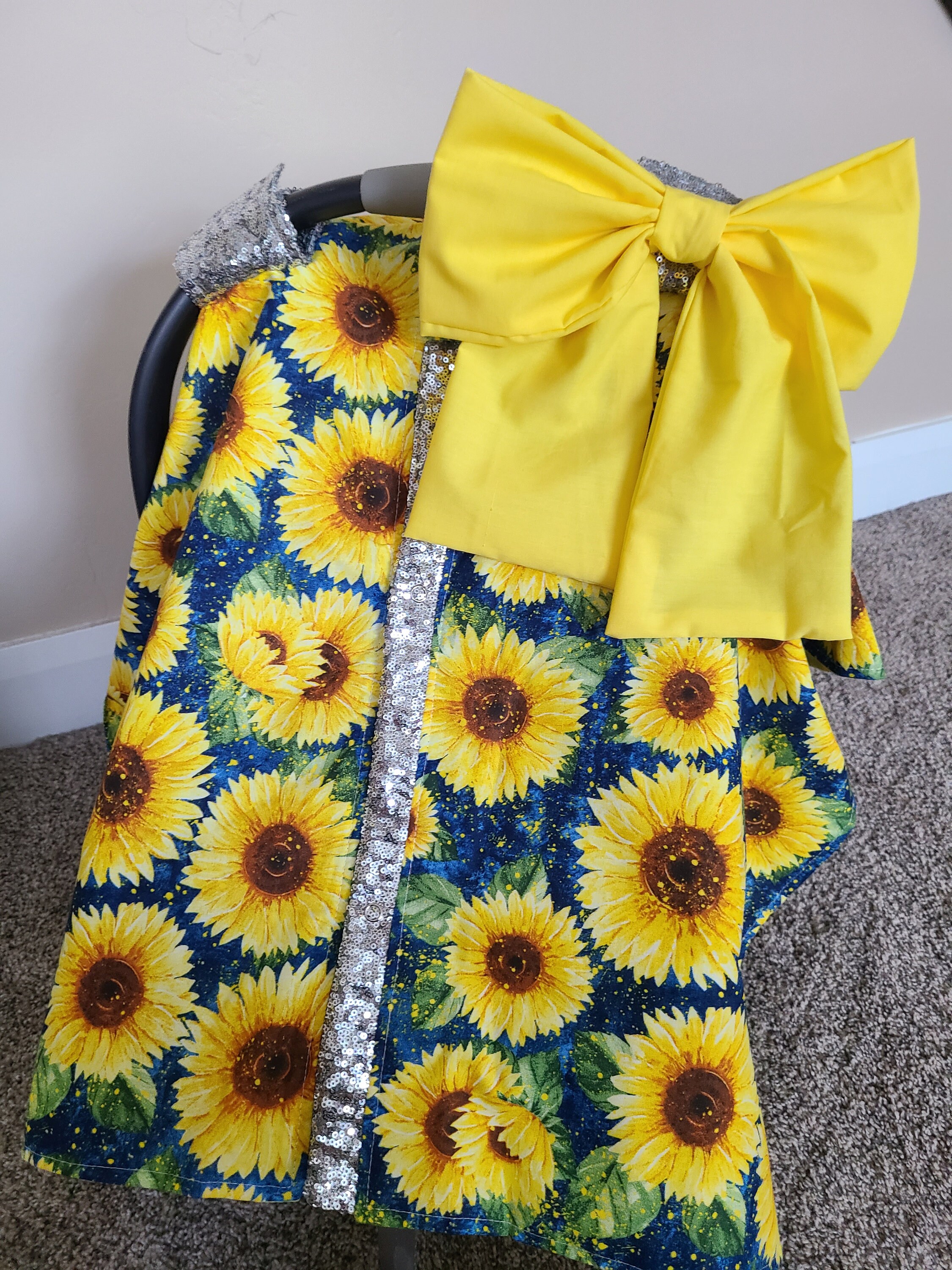 Bright Sunflower Car Seat Canopy Car Seat Cover Sequin Infant Etsy