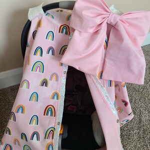 Blush Rainbow Carseat Cover, Blush Rainbow with Rose Gold Sparkle, Baby Shower Gift, Newborn Girl Gift, Baby Car Seat Canopy