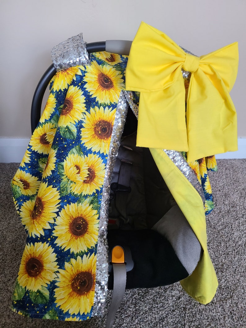 Bright Sunflower Car Seat Canopy Car Seat Cover Sequin Infant Etsy