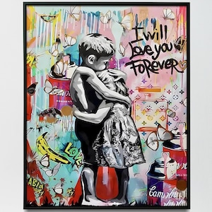 Banksy Pop Art-doek – Street Art-muurdecoratie – Modern graffitischilderij – Kleurrijke stedelijke kunstafdruk – Hedendaagse muurposter thuis