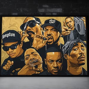 Old School Rap Legends Collage Canvas Print - 90s Hip Hop Poster, Rap Icons Wall Art, Music Canvas Decor, Ready to Hang