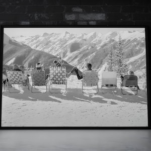 Vintage Skihütte Poster - Retro Schwarz-Weiße Winterwandkunst, Apres Ski Bergblick, Skiort Dekor