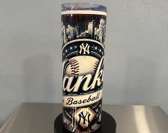 20 oz new york baseball tumbler. great for hot and cold drinks and comes with a straw.