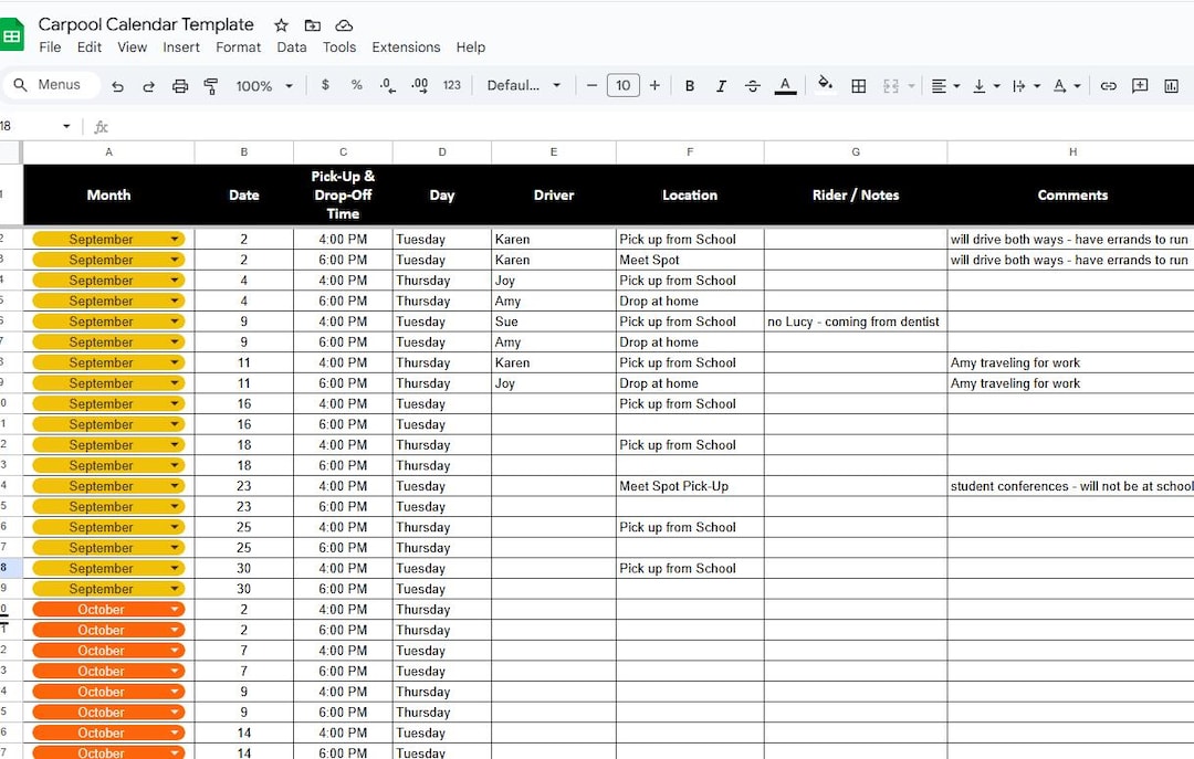 Carpool Form Example Carpool Schedule Planner – Editable Google Sheets Sign-up Form for ...