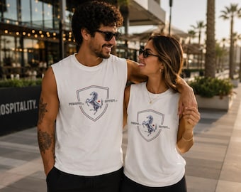 Ferrari-inspirerad unisex muskeltröja, linne för hotell- och restauranglivsstil, restaurangbarkläder, avslappnad grafisk t-shirt, present