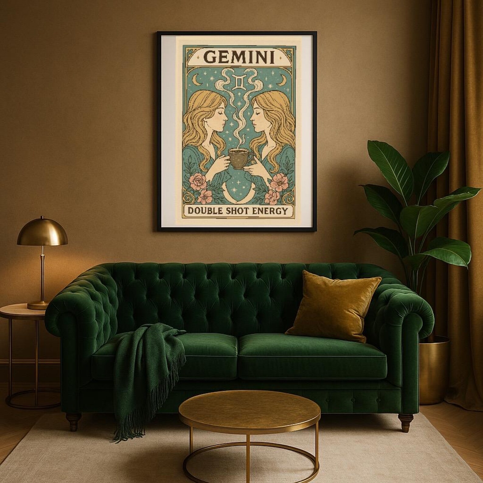 Gemini Zodiac Poster – Double Shot Energy | Art Nouveau Astrology Wall ...