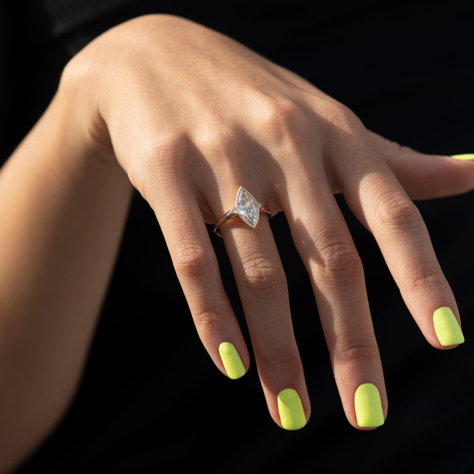 Marquise Moissanite Engagement Ring, Bezel Set, Art Deco Geometric Ring ...