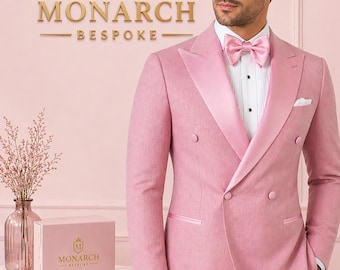 Men’s Pink Linen Suit Double Breasted | Wedding Groom Suit | Luxury Summer Suit for Men |  Tuxedo Style |  men suit | Gift for her.