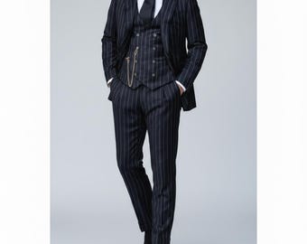 Black Pinstripe men's suit | 3 Piece Suit | Classic formal business suit.