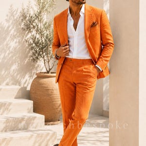 men's Orange Linen Suit, Summer Wedding Suit, Premium Linen  Suit, Resort Wear Menswear, Lightweight Luxury Suit, gift for him.