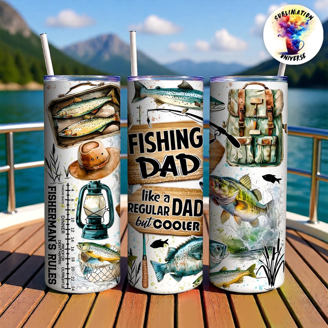 Fishing Dad Tumbler Wrap | Rustic Watercolor Lake Life 20oz Skinny ...