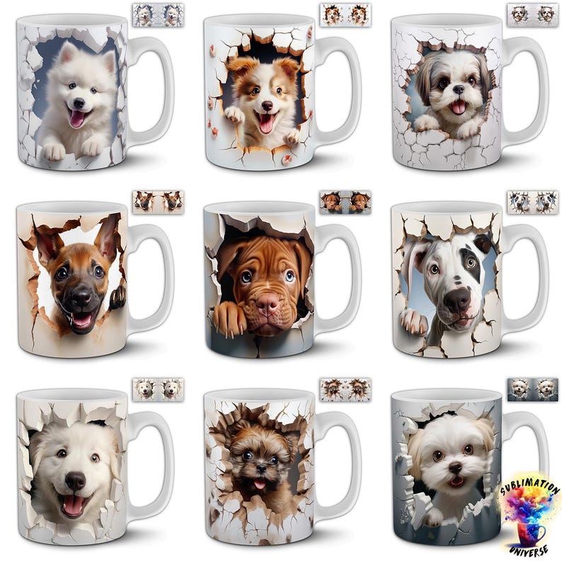 Dog Mug Design Bundle | 90+ 3D Dog Breed 11oz Sublimation Wraps ...