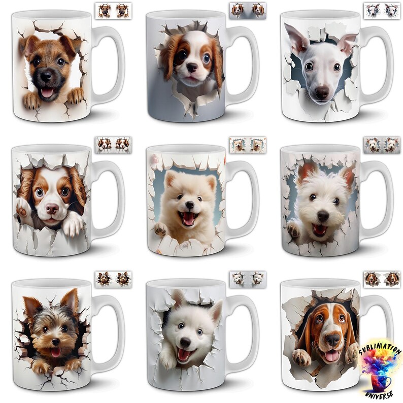 Dog Mug Design Bundle | 90+ 3D Dog Breed 11oz Sublimation Wraps ...