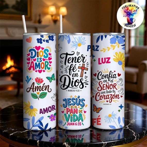 Diseño PNG Cristiano para Tumblers | Plantilla Versículos Bíblicos para Sublimación de Skinny 20oz | Regalo Espiritual Vaso Religioso