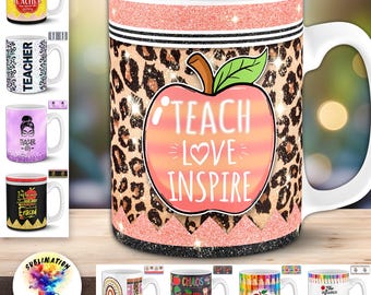 Teacher Mug Design Bundle | 16 Vibrant Educator Appreciation 11oz & 15oz PNG Sublimation Wraps | Teacher Life, Classroom Gift