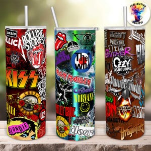 Rock Band 20 Unzen Becher Designs | 80er 90er Jahre Classic Punk Metal Musik Icons | 3 PNG Skinny Sublimationsverpackungen | Rock Musik Fan Geschenk |POD Vorlage