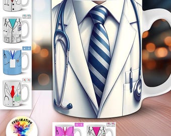 Doctor Mug Designs | 7 Medic Scrub 11oz Sublimation Wraps | Healthcare Professionals PNG Bundle | Clinician, Surgeon, MD, Physician Gift
