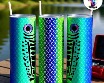 Emballage de gobelet pour leurre de pêche PNG | Pêcheur d'extérieur, 20 oz, modèles minces à sublimation | 4 variantes de couleurs vives | Cadeau pêcheur