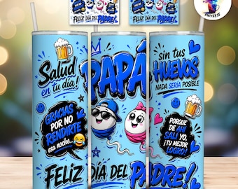 Día del Padre Plantillas PNG för Vaso 20oz | Frases Graciosas Papá Diseño Sublimación Tumbler | Hijos Caricatura