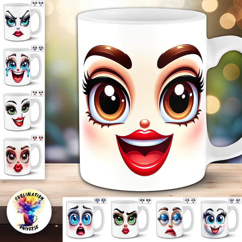 Funny Women Face Mug Designs | 30 PNG 11oz & 15oz Sublimation Wraps ...