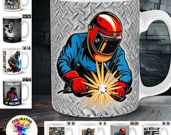 Welder Mug Design Bundle | 8 Ironworker 11oz Sublimation Wraps | Funny Welder Quotes PNG | Welding Metal Worker Gift Industrial Template POD