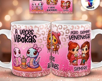 Diseño “Siempre Venenosas” för Tazas | PNG Sublimación 11oz & 15oz | Para Amigas, Besties, Hermanas, Squad | Serpientes Alacranes Kawaii