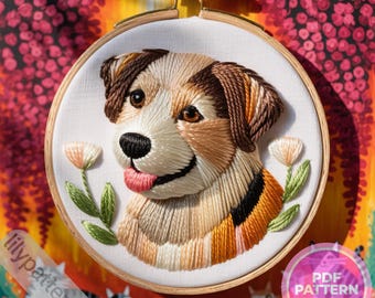 Happy Pup Portrait Hand Embroidery Pattern – Dog Hoop PDF (fits 3–8 in), DMC Colors + Beginner Guide